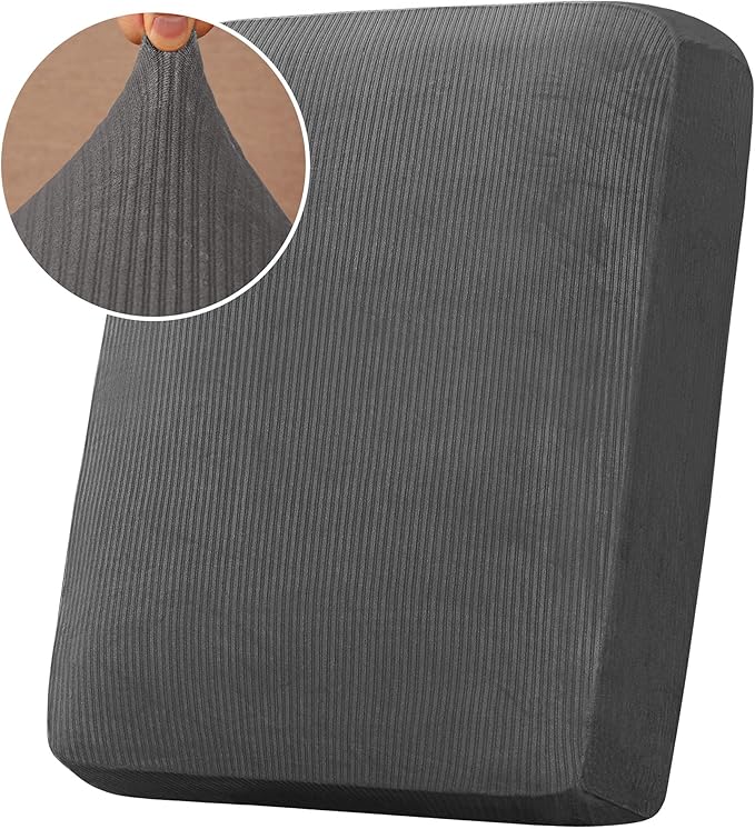 H.VERSAILTEX Velvet Stretch Couch Cushion Cover Plush Cushion Slipcover for Chair Cushion Furniture Protector Seat Cushion Sofa Cover (1 Piece Armchair Cushion Covers, Grey Striped)-Ruum Studio Home