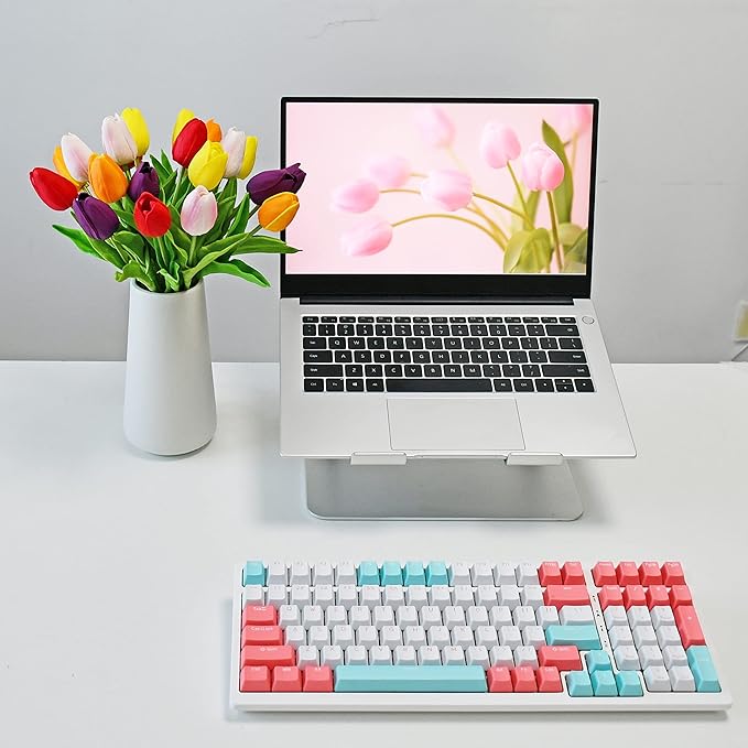 Mandy's Artificial Tulips 20 Stems Multicolor PU Faux Flowers for Wedding Home Decor 13.5 Inch-Ruum Studio Home