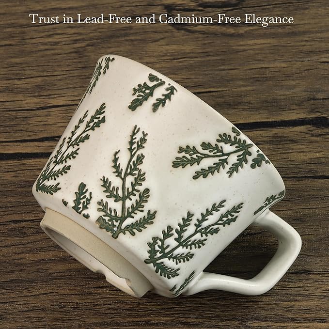 Ceramic Coffee Mug, 12 oz Novelty Unique Teacup with Large Handle, Stoneware Cup for Tea Mocha Latte Cappuccino Espresso (Set of 4, Butterfly Grass Ivy and Leaf)-Ruum Studio Home