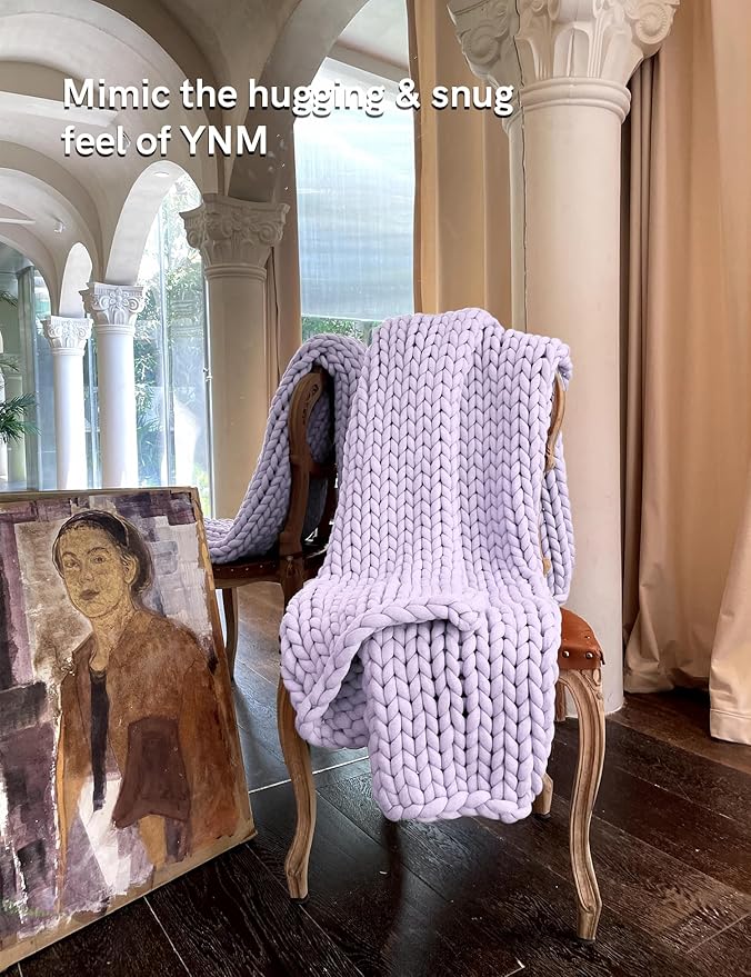 YnM Chunky Throw Blanket, Medium-Weight, Hand Knitted, Skin Friendly, Ventilated and Breathable, Machine Washable, Home Décor Piece for Couch, Sofa and Bed (Iris Lavender, 80x87 Inch)-Ruum Studio Home