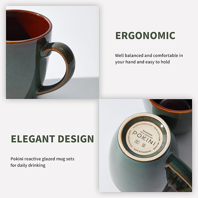 Coffee Mug 16 oz, Ceramic Coffee Mugs Set of 4, Reactive Glaze Mug for Latte/Tea/Cappuccino, Large Stackable Mug Set for Men, Women, Dad, Mom, Dishwasher & Microwave Safe, Brown Green-Ruum Studio Home