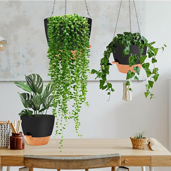 GARDIFE Hanging Planter, 10 inch Hanging planters for Indoor. Outdoor Plants, Self Watering Plant Pot, 2 Pack Large self Watering Hanging Planter, Black-Ruum Studio Home