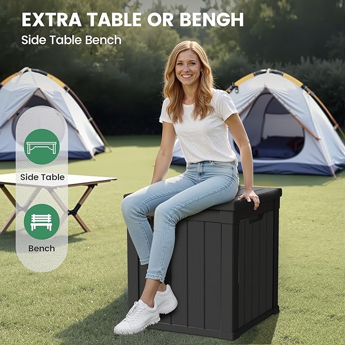 50 Gallon Storage Box, Waterproof Deck Box for Indoor & Outdoor Use, Lockable Pool Storage Bin for Package Delivery, Outdoor Bench for Patio Cushions, Garden Tools, Backyard, Black-Ruum Studio Home