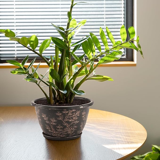 12-inch-Flower-Pots-Outdoor-Indoor, 4 Pack Plastic Planter Pots for Plant with Drainage Hole Saucer, Decorative Resin Garden Container with Tray-Ruum Studio Home