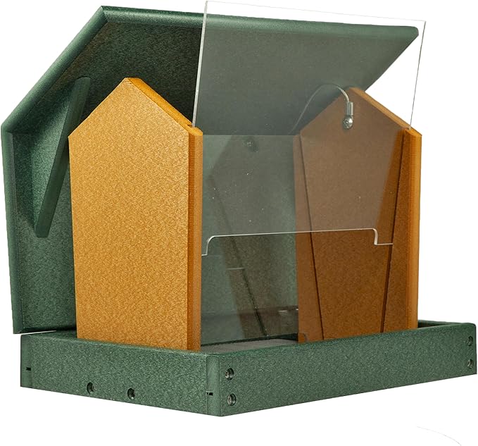 Poly Hanging Hopper Bird Feeder, Large Hanging Bird Feeder for Outside, Outdoors - Amish American Made (Turf Green & Cedar)-Ruum Studio Home