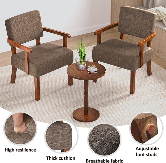 Accent Chair Set of 2 with Table, Living Room Chairs with Soft Seat & Armrests for Living Room Bedroom Reading Room Waiting Room (Brown), (AC01)-Ruum Studio Home