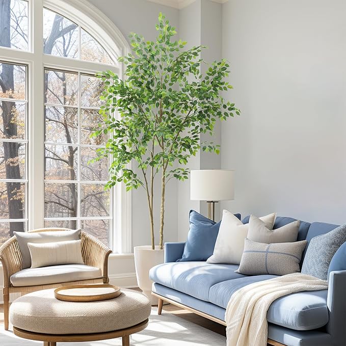 Tall UV Resistant Ficus Tree Artificial，8ft(96in) Realistic Texture Potted Faux Ficus Tree， Fake Trees Indoor Outdoor for Home Office Living Room Bedroom Foyer Porch Decor.-Ruum Studio Home