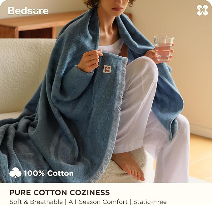 Bedsure 100% Cotton Throw Blanket for Couch - Chenille Woven Textured Blanket Gifts for Women, Cozy and Soft for All Seasons, Home Decor Boho Throw for Bed, Sofa, Tapestry, 50x60 Inches-Ruum Studio Home