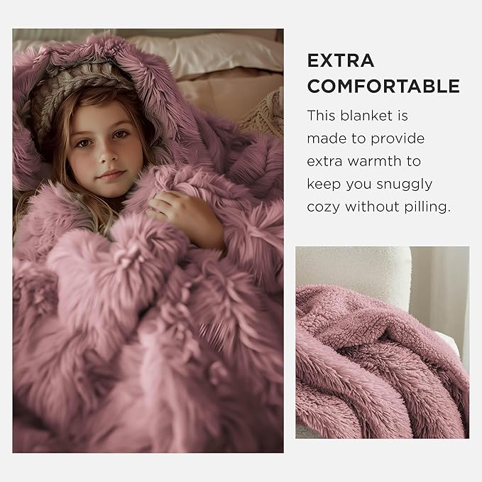 Bedsure GentleSoft Fluffy Dusty Pink Throw Blanket Gifts for Women, Girls, Soft Fleece Cozy Fuzzy Sherpa Plush Warm Minky Thick Faux Fur Throws for Couch, Dark Pink Decor Blanket Gifts for Her, 50x60-Ruum Studio Home