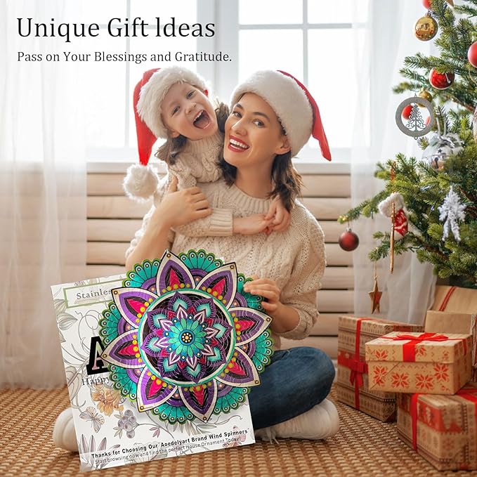 Hanging Wind Spinners for Yard and Garden Mandala Purple Star,Kinetic Wind Spinners Outdoor Worth Gift Christmas Decorations,12Inch Stainless Steel Wind Spinner for Outdoor&Indoor Decor-Ruum Studio Home