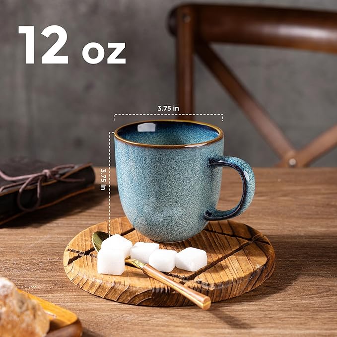 AmorArc 12oz Coffee Mugs, Ceramic Coffee Mugs set of 6 for Man, Woman, Dad, Mom, Modern Coffee Mugs with handle for Latte/Cappuccino/Milk/Cocoa. Dishwasher&Microwave Safe, Ocean Blue-Ruum Studio Home