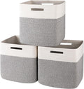 OIAHOMY 13 Kallax Inch Cube Storage Bins, 3-Pack Cotton Rope Woven Baskets for Organizing, Kallax Insert Storage Baskets for Shelves, Baby Nursery, Closet Organizer, 13*13*12.6IN, Grey & White-Ruum Studio Home