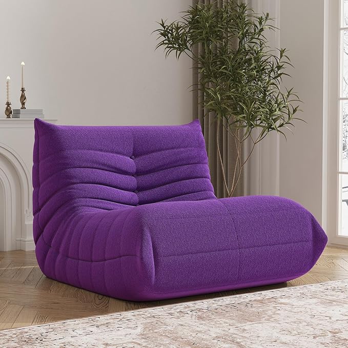 Bean Bag Chair, Fireside Chair Bean Bag Sofa Large Bean Bag Chair for Adults, Bean Bag Chairs for Teens with High Density Comfortable Foam, Memory Foam Bean Bag for Living Room, Bedroom (Purple)-Ruum Studio Home