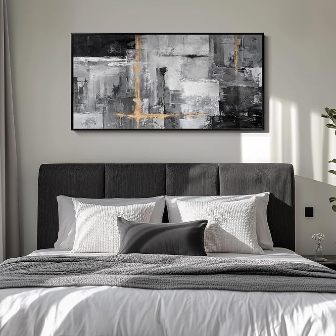 Framed Extra Large Abstract Wall Art for Living Room, Modern Horizontal Gray Canvas Prints Paintings Artwork for Walls, Black Grey Pictures for Hallway DiningRoom Bedroom Office Wall Decor Big Size 30x60 In-Ruum Studio Home