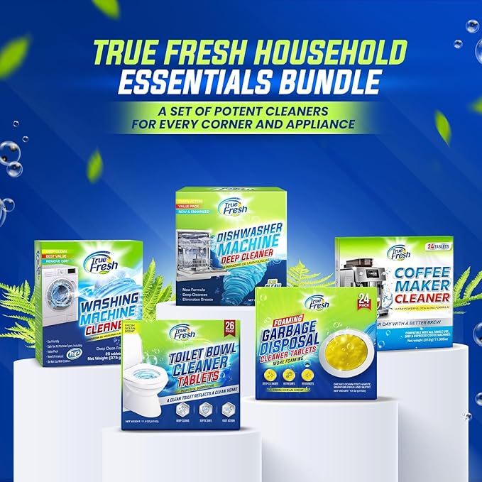 True Fresh Washing Machine Cleaner Tablets – 25-Pack Deep Cleaning for Front Loader, Top Load & HE Washers – Helps Remove Odor-Causing Residues, Pet Hair & Hard Water Buildup – Septic Safe-Ruum Studio Home