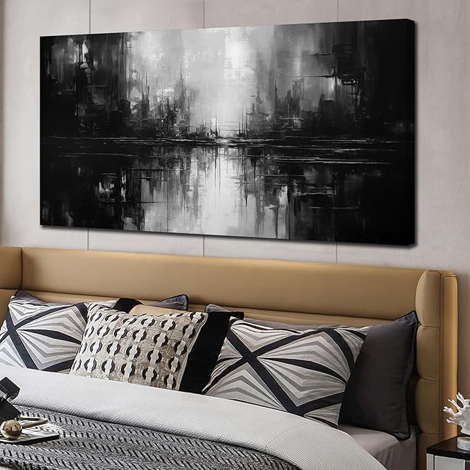 Large Abstract Canvas Wall Art for Living Room Large Size,Black and White Pictures Wall Art for Office 29 x 59 Inch-Ruum Studio Home