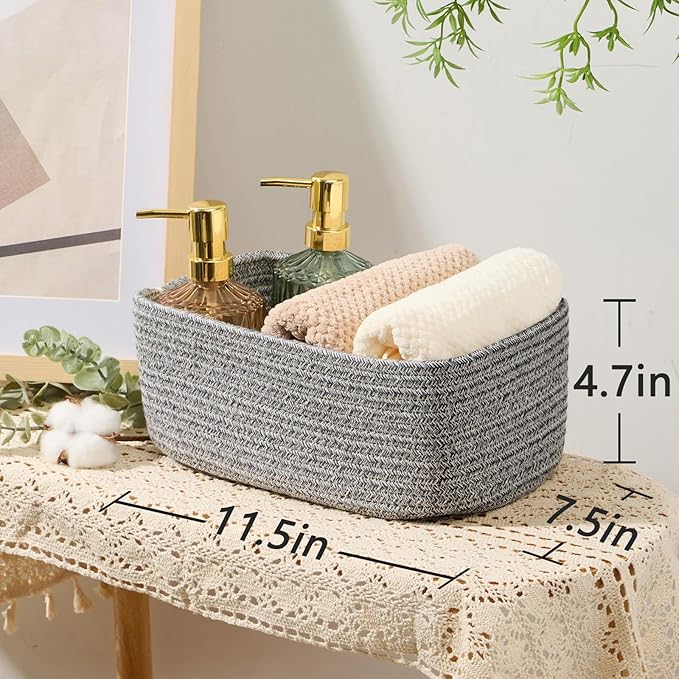 Small Storage Baskets for Organizing | Closet Organizer Bins | Shelf Toy Basket | Woven Rope Baskets | Cube Decorative Box | Shallow Basket | 11.5x7.5x4.7” | 4 Packs Mixed Grey-Ruum Studio Home
