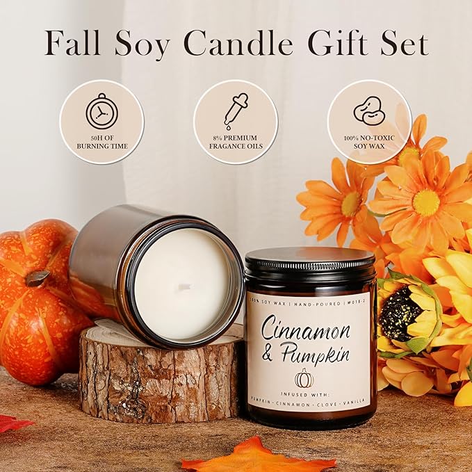Pumpkin Candle Set | 4 Pack Scented Candles for Home - Candle Gifts for Women Men, Soy Candles | Jar Candle Scents of - Cake/Red Apple/Syrup/Ginger-Ruum Studio Home