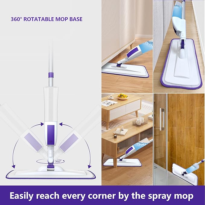 Spray Mop for Floor Cleaning with 60" Extension Handle, Dry/Wet Mop with 14oz Refillable Bottle, 3 Washable Pads&5 Disposable Refills for Hardwood Laminate Tile Floor Dust Cleaning.-Ruum Studio Home