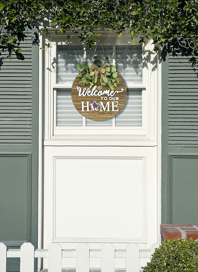 Interchangeable Seasonal Welcome Sign Front Door Decoration, Rustic Round Wood Wreaths Wall Hanging Outdoor, Farmhouse, Porch, for Spring Summer Fall All Seasons Holiday Halloween Christmas.-Ruum Studio Home