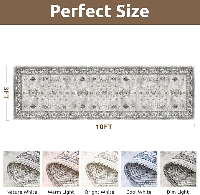 AMOAMI Vintage 3X10 Runner Rug Non Slip Soft Runners for Hallways Washable Hallway Runner Bedside Rugs for Bedroom Long Rug for Hallways Entryway Laundry Room Stair Kitchen Bathroom-Ruum Studio Home