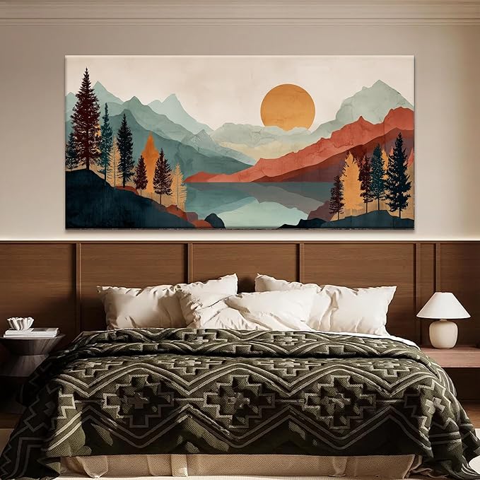 Tsomzxng Large Abstract Boho Wall Art For Living Room Canvas Art Wall Decor Artwork Mountain Forest Landscapes Abstract Art Colorful Wall Art Painting Prints Home Wall Decor 29"×58"-Ruum Studio Home