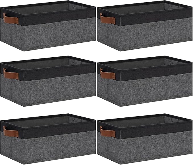 GhvyenntteS Small Fabric Storage Bins with Handles 6 Pack, 11.8" x 7.87" x 5.11" Storage Baskets for Shelves, Baskets for Organizing Clothes Underwear Socks Hats DVDs (Grey/Black)-Ruum Studio Home