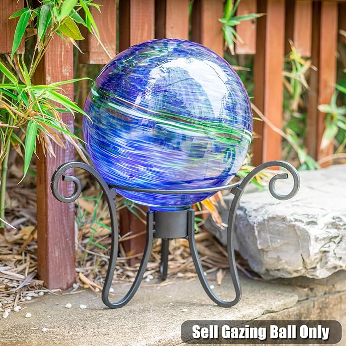 VCUTEKA Glass Outdoor Gazing Globe, Blue and Green Hand Painted Swirled Sphere for Patio Garden Gazing Ball Yard Ornament, 10 Inch-Ruum Studio Home