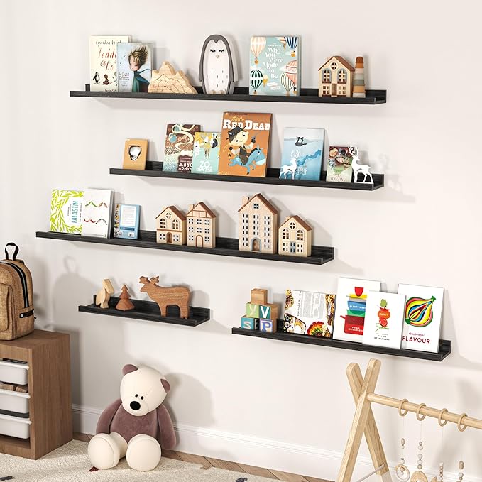 Floating Shelves for Wall, Picture Ledge Shelf 55 Inch Solid Wood Set of 2, Rustic Wall Shelves with Lip, Kids Bookshelf, Photo & Picture Live Edge Floating Shelves for Bedroom, Living Room, Kitchen-Ruum Studio Home