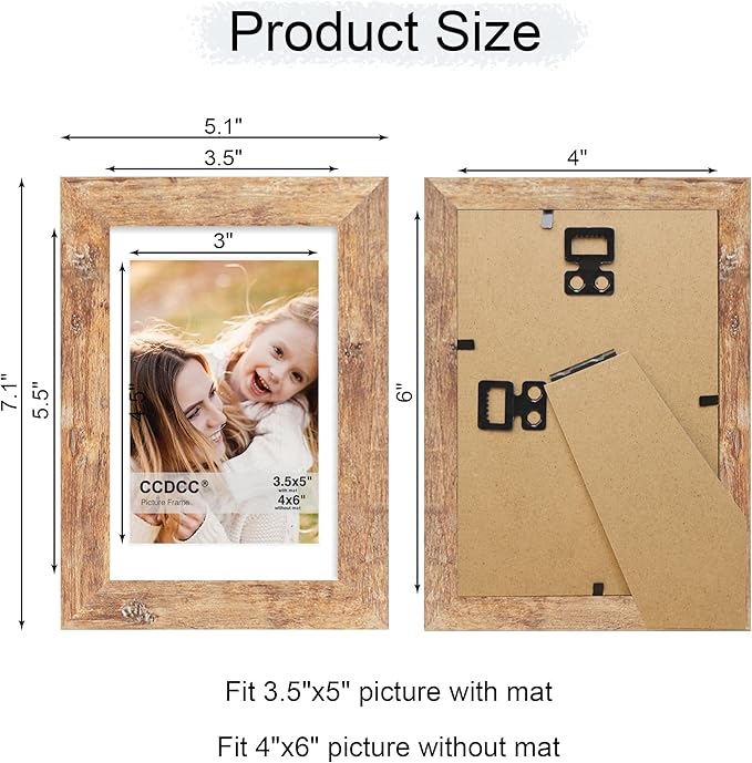 4x6 Picture Frame Set of 4, 4 x 6 Wood Photo Frames with Mat for 3.5x5, Natural Wooden Frame with Real Glass Cover for Wall and Tabletop Display,Brown-Ruum Studio Home