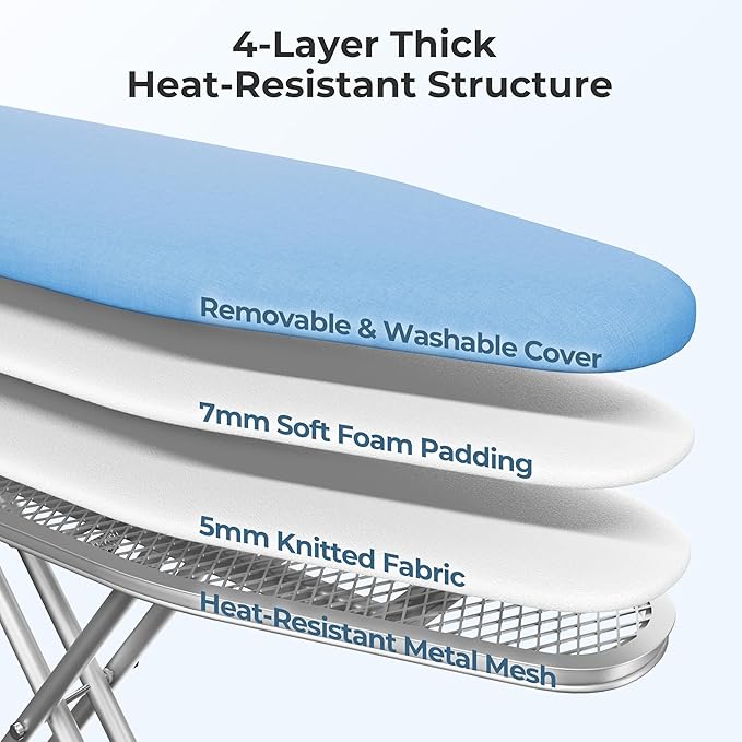 Yaheetech Foldable Ironing Board, Heavy Duty Iron Board with 9 Adjustable Heights, 4 Layer Cover and Safety Iron Rest, 52X14 Compact and Space Save Iron Board for Home Laundry Room Use, Blue-Ruum Studio Home