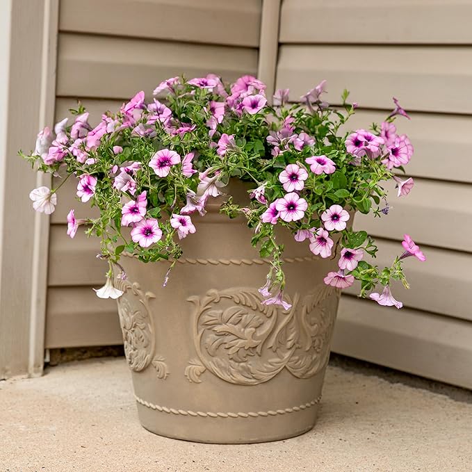 Sunnydaze 19.5-Inch Arabella Large Plant Pot - Polyresin Round Outdoor Planter with Drillable Drainage Holes - 2 Pack - Beige-Ruum Studio Home
