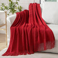 MIULEE Red Knitted Throw Blanket for Couch Boho Textured Cozy Woven Blanket with Tassels for Sofa Chair Bed Living Room Acrylic Wave Pattern 60"x80"-Ruum Studio Home