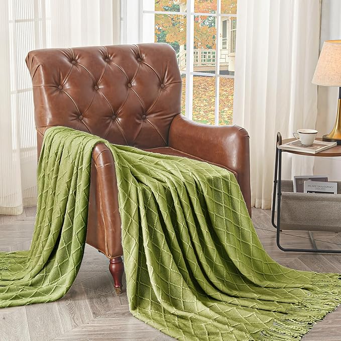 inhand Knitted Throw Blanket for Couch and Bed, Soft Living Room Home Decor Knitted Blanket with Tassel, Outdoor Lightweight Breathable Summer Blanket, Farmhouse Warm Woven Decorative, 50"x60"-Ruum Studio Home