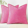 decorUhome Chenille Soft Throw Pillow Covers 20x20 Set of 2, Farmhouse Velvet Neutral Decorative Euro Pillow Covers with Stitched Edge for Couch Sofa Bed Home Decor, Hot Pink-Ruum Studio Home