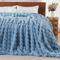 Lotus Karen Faux Fur Throw Blanket Sky Blue - Big Bubble Rabbit Fluff Blanket for Couch Bed Sofa,Softest Fluffy Fuzzy Cozy Blanket,Thick Furry Plush Shaggy Warm Blankets for Women,90x90 Inches-Ruum Studio Home