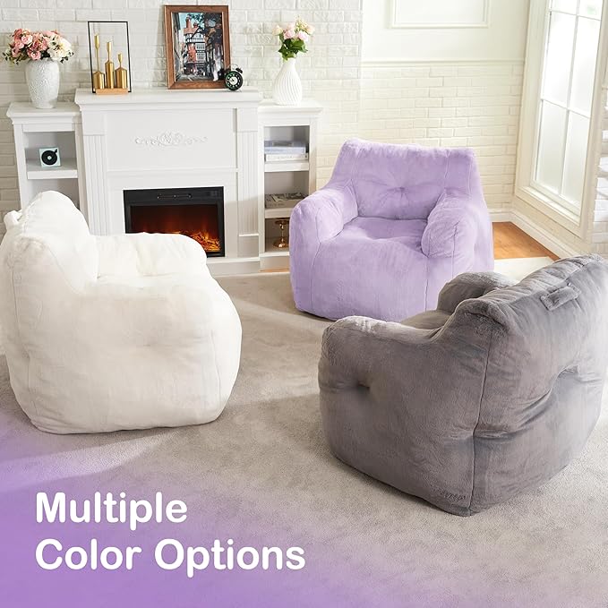 Hobestluk Bean Bag Chair for Adult Small Bean Bag Chairs with Arms Furry Beanbag Chair with Foam Filler Stuffed Bean Bag Sofa for Reading in Bedroom Living Room and Dorms (Purple)-Ruum Studio Home