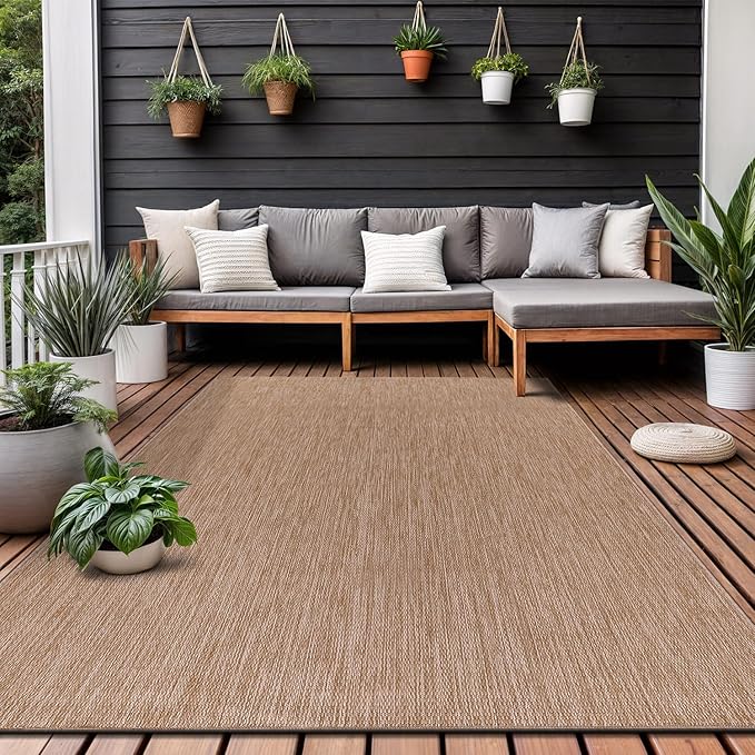 Washable Indoor Outdoor Rug 8x10 Weather Resistant Area Rugs Modern Solid Jute Rug for Porch Deck Balcony Backyard Patio Outside Carpet (8 X 10 Jute Beige)-Ruum Studio Home