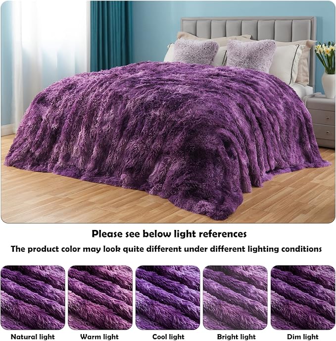 GONAAP Fuzzy Faux Fur Throw Blanket Queen Size Tie-dye Violet Purple Super Soft Cozy Plush Fuzzy Shaggy Blanket for Couch Sofa Bed (Tie-dye Violet Purple, Queen(90"x90"))-Ruum Studio Home