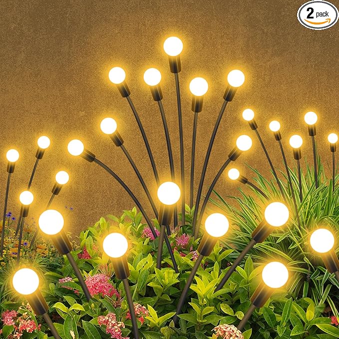Solar Garden Lights Outdoor Waterproof, 2 Pack 16 LED Swaying Light Firefly Light Outdoor Decor Lights for Garden Gifts for Pathway Party Christmas Decoration, Warm White-Ruum Studio Home