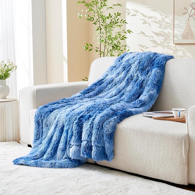 GONAAP Fuzzy Faux Fur Throw Blanket Twin Size Indigo Super Soft Cozy Plush Fuzzy Shaggy Blanket for Couch Sofa Bed (Indigo, Twin(60"x80"))-Ruum Studio Home