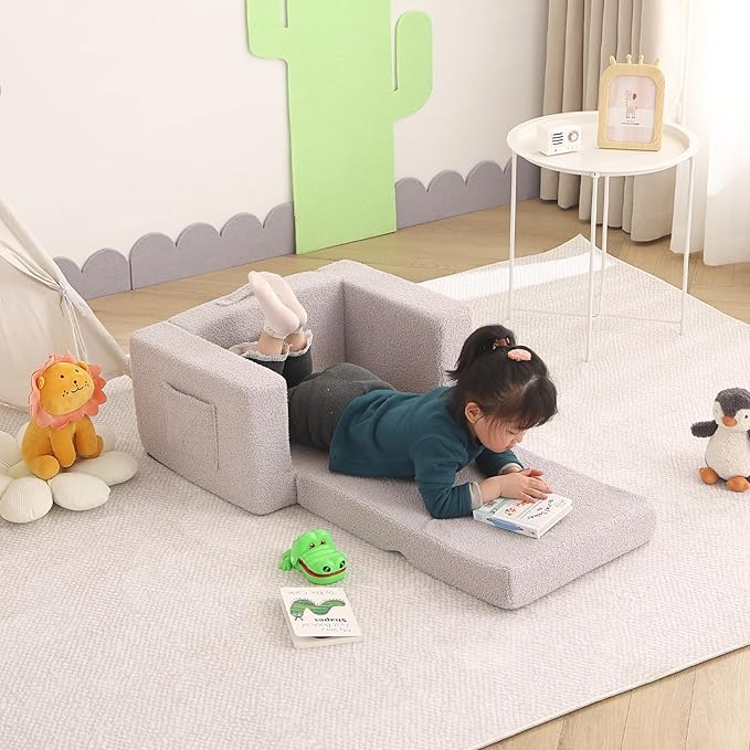Welnow 2-in-1 Kids Sofa Chair, Convertible Toddler Chair Flip Out Children Sofa Chair Folding Kids Play Sofa with Side Pockets & Removable Cover Armrest Chair for Girl or Boy-Ruum Studio Home