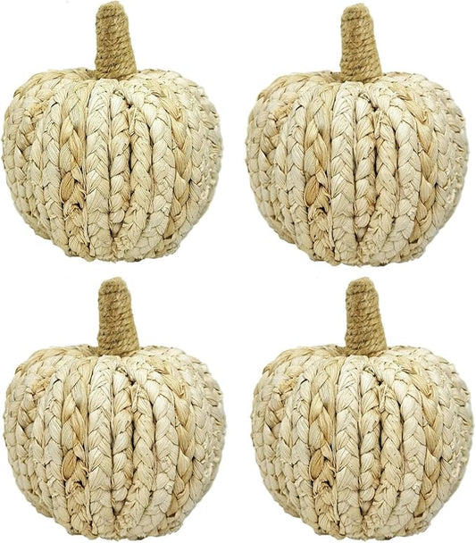 naturevibe 5.3 Inches Braided Cornhusk Pumpkin Decor Set of 4 as Centerpieces for Tables,Natural Corn Stalks Woven Pumpkins for Fall Home Decor,Thanksgiving Decorations or Autumn Harvest Gifts-Ruum Studio Home
