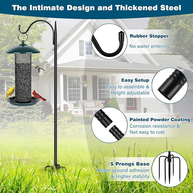Gtongoko 47 inch Small Shepherds Hooks for Outdoor with 5 Prongs, Adjustable Bird Feeder Pole Garden Hooks for Hanging Lanterns, Plants Baskets, Hummingbird Feeders, 2 Pack-Ruum Studio Home