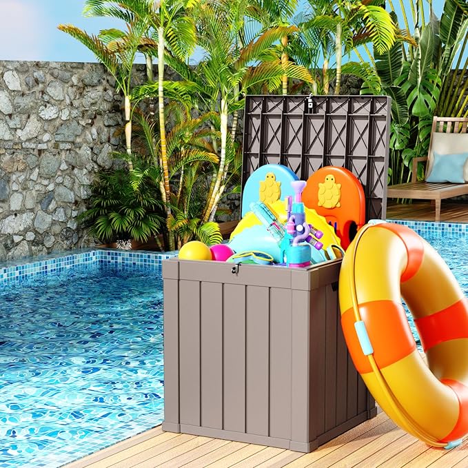 40 Gallon Resin Deck Box, Lockable Patio Outdoor Storage Box for Furniture, Garden Tools and Tools Storage, Waterproof Outside Storage Boxes - Grey-Ruum Studio Home