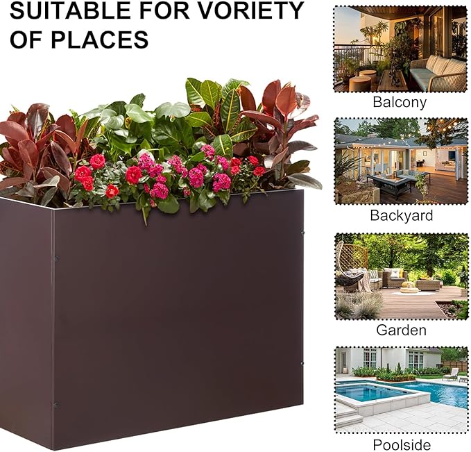 SUNNYPARK Large Metal Planter Box 32”x 12”x 24”, Rectangular Modern Brown Metal Planter Box Heavy Duty with Drainage Holes for Outdoor Garden Patio-Ruum Studio Home