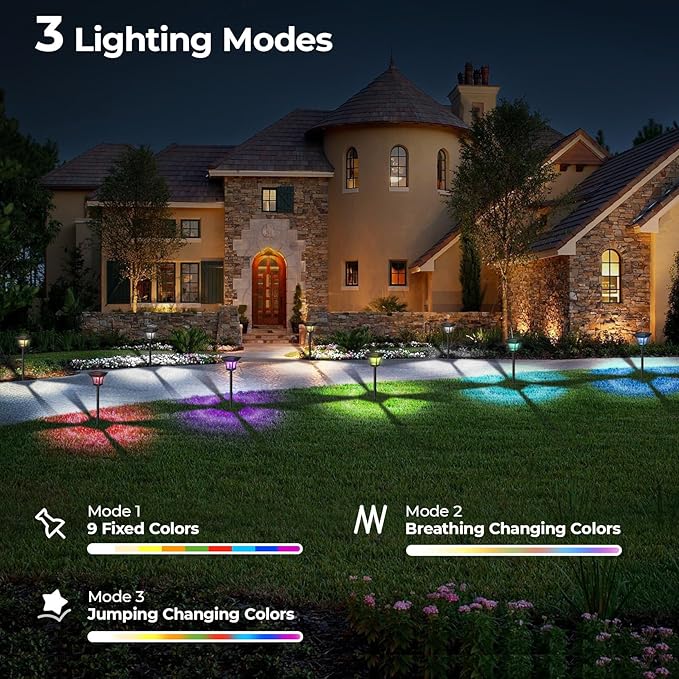 CINOTON 2 Pack RGBCW Solar Pathway Outdoor Lights, 3 Lighting Modes Solar LED Garden Light, IP65 Waterproof Outside Solar Powered Landscape Lighting for Patio Walkway Yard Driveway RGB/Warm/Cold White-Ruum Studio Home