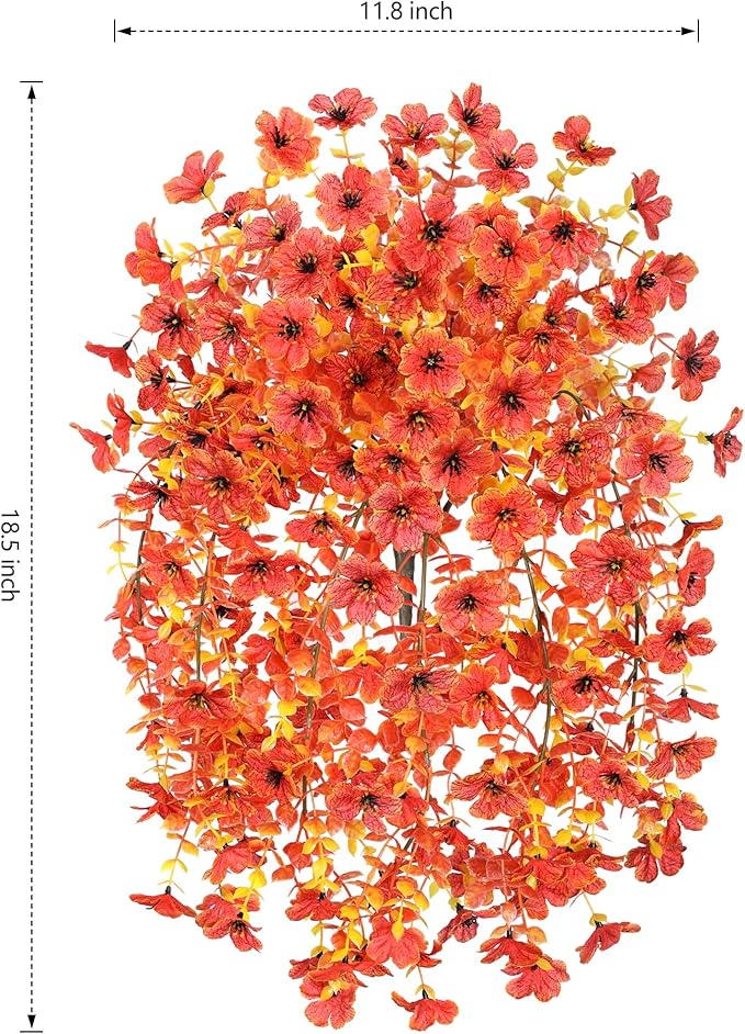 INSPRING Fall Artificial Flowers for Outdoors Fake Silk Flower, 2Pcs Red Orange Daisy Autumn Decor, Realistic Hanging Decoration Plants, UV & Fading Resistant for Porch Patio Balcony Planter-Ruum Studio Home