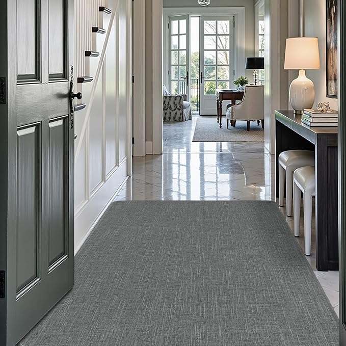 LUMI Ultra Thin Door Mat for Entryway,36"x59" Low Profile Non Slip Rubber Backing Indoor Doormat, Easy Clean Welcome Entrance Mat for Inside House, Patio, Greenish Grey-Ruum Studio Home