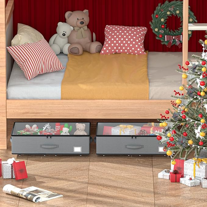 Under Bed Storage with Wheels, No Assemble Required 7.5 inches height Under Bed Storage bins,Large capacity Rolling Under bed Shoe Storage containers，dorm under bed storage drawers-Ruum Studio Home